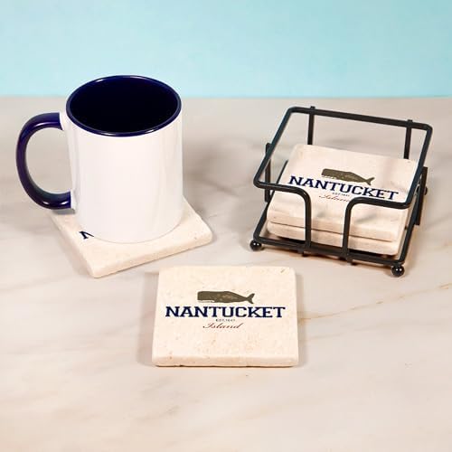 CafePress Nantucket Massachusetts. Tumbled Stone - Set of 4 Coasters Set of 4 w/holder - Image 4
