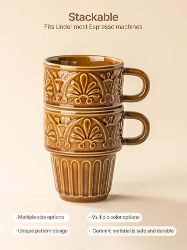 Ceramic Coffee Cups, Coffee Mugs Set of 4, 12 OZ Ceramic Mugs, Stackable Mug, Brown, Microwave & Dishwasher Safe for Hot Drinks Cocoa Latte, Perfect for Daily Use Gathering & All Holiday Gifts - Image 6