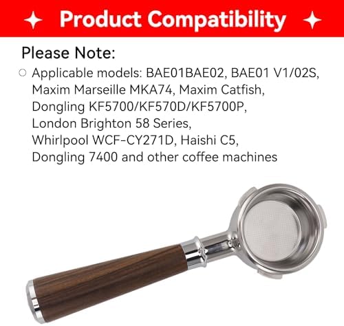 58mm Bottomless Portafilter,3 ears 58mm Portafilter Stainless Steel portafilters and Walnut wood Handle Espresso Machine Accessories (#2) - Image 3