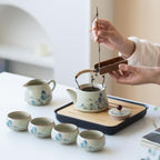 Chinese Gongfu Tea Set, 7-Piece Ceramic Set with Landscape Design, Travel Case, Spill-Proof Tray, Gift Box - Image 5