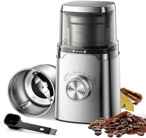 SHARDOR Electric Blade Coffee Grinder, Timed Grind Control Rotary Knob, All-stainless steel shell,Adjustable,for Coffee Beans, Spices & Herbs, with 1 Removable Stainless Steel Bowl,Sliver by Shardor