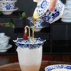 Umbrella Shape Ceramic Tea Strainer - Blue & White Porcelain Rotating Loose - Image 4