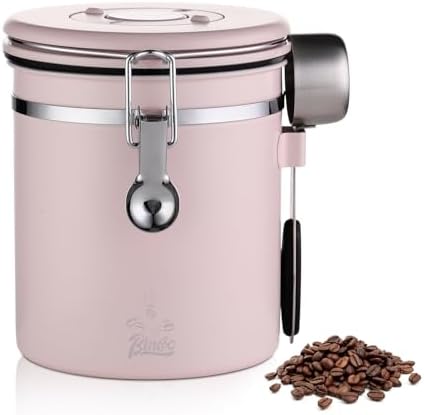 Bincoo Premium Pink Coffee Canister, 1500ml/18oz Large Airtight Stainless Steel Coffee Bean Storage Container with Date Tracker & Scoop (1500ML) by Bincoo