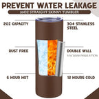 8 Pcs 20oz Insulated Stainless Steel Tumbler with Lid and Straw, Brown - Image 3