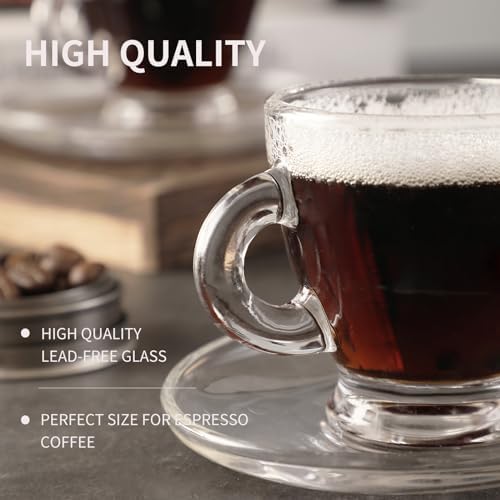 Espresso Cups with Saucers and Spoons Set of 6, Glass Demitasse Cups for Cappuccino Latte Café Mocha Tea and More Beverage, 3.2OZ/95ML, Clear - Image 6