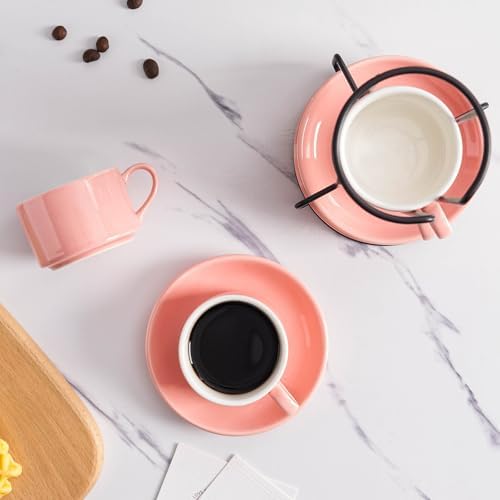 4 OZ Porcelain Stackable Espresso Cups and Metal Stand Set of 4 - Image 6