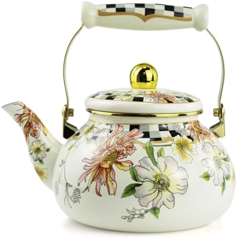 Floral Tea Kettle Vintage Enamel Teapot for Stovetop Boehmian 2.5L Tea Kettle Home Decor Teapot for Hot Water/Coffee Tea, Gift for Housewarming Christmas New Year by MersteadHome