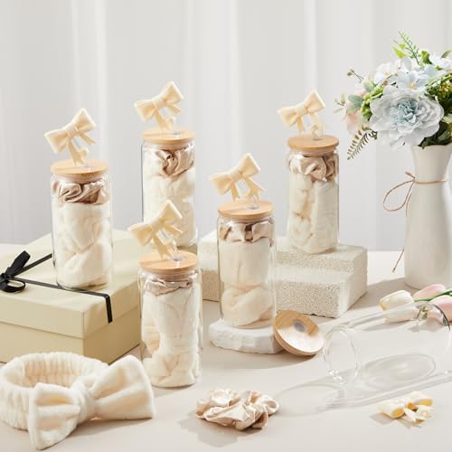 SiliFine 6 Set Cream White Bow Gifts, Spa Sleepover Slumber Party Favor - Image 5