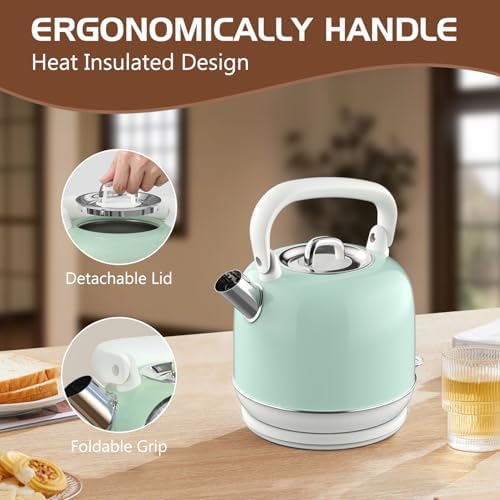 Electric Tea Kettle, 1500W Electric Kettle for Boiling Water, Food Grade Stainless Steel 2L Tea Kettle with Ergonomic Handle, Hot Water Boiler Auto Shut-off, Boil-Dry Protection - Image 5