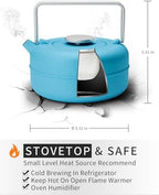 Toptier Teapot with Removable Infuser, Cast Iron Tea Kettle Stovetop Safe, Solid Geometry Cylinder Design Tea Pot Coated with Enameled Interior for 27 Ounce (800 ml), Blue - Image 3