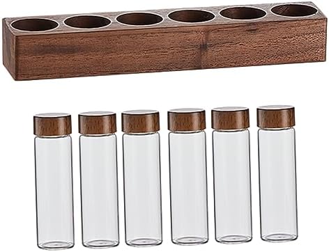IMIKEYA 1set Coffee Bean Storage Tubes with Wooden Display Stand Airtight Glass Vials for Freshness Stylish Kitchen Organization for Coffee by IMIKEYA
