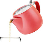 Tealyra - Pluto Porcelain Small Teapot Red - 18.2-ounce (1-2 cups) - Matte Finish - Stainless Steel Lid and Extra-Fine Infuser To Brew Loose Leaf Tea - 540ml - Image 5