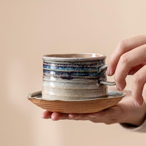Premium Boutique Luxury Vintage Espresso Cups Set Coffee Mug Ceramic Tea Cup Comfy Handle (Wabi-Sabi Green High Foot Set) - Image 6