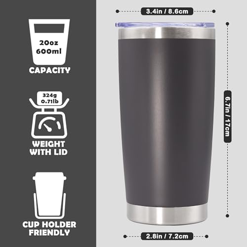 20oz Tumbler Stainless Steel Tumbler Coffee Tumbler with Lid Grey, 8P - Image 4