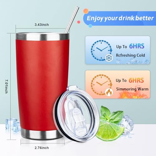 20oz Tumbler with Straw and Brush, Stainless Steel Vacuum Insulated tumbler, Double Wall Insulated Coffee Tumbler for Outdoor, Home, Travel,Office (Bright Red,4pcs) - Image 2