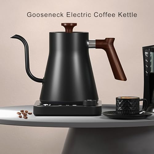 Vikye Electric Gooseneck Kettle, Temperature Control, Stainless Steel Inner, LCD Screen, Balanced Handle, 1200W, 0.9L, Black, for Brewing Coffee, Tea, Boiling Water (US Plug 110V) - Image 2