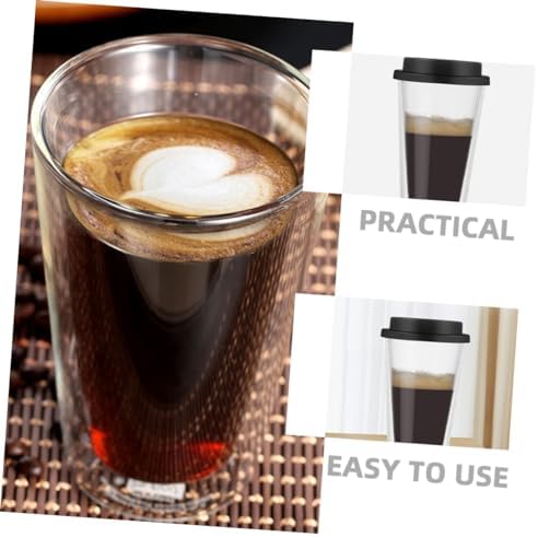 Mikinona Insulated Glass Cup Double Wall Coffee Cup Silicone Lid for Iced Coffee Tea Milk Beverage Modern Design for Family Office Cafe - Image 4