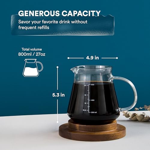 Ovalware Glass Range Coffee Server For Pour Over Coffee & Tea - 600ml and 800ml Microwave Safe & Heatproof 2.5mm Thick Glass Body - Image 6