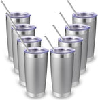 Volhoply 20oz Stainless Steel Tumbler with Lid and Straw Bulk 8 Pack,Double Wall Insulated Travel Iced Coffee Mug Fits Cup Holder,Powder Coated Cups for Hot/Cold Drinks,Gifts for Women（Gray,8 Set） by LiveFully%EF%BC%8CDrinkFreely%E2%80%94KeepGoingwithVolhoply%EF%BC%81