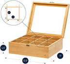Natural Bamboo Tea Storage Organizer, Clear Acrylic Top, 12 Compartments - Image 3