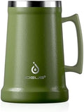 Ideus Insulated Beer Stein, 24/34oz Stainless Steel Double Walled Beer Mug Giant Bar Drinkware Metal Beer Cup with Big Grip Handle (Olive Green, 34oz (1,000ml)) by IDEUS