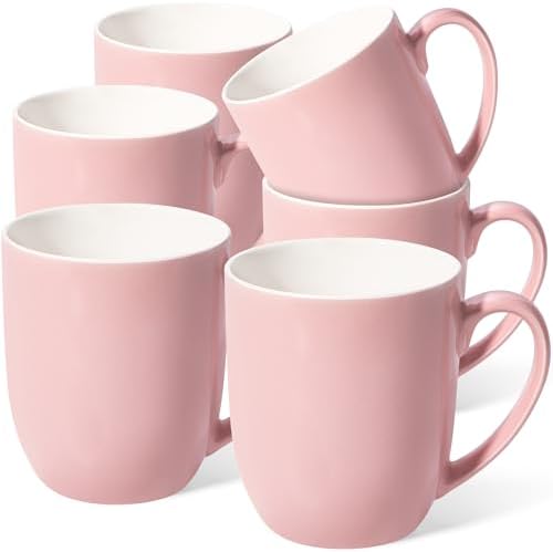 Large Ceramic Coffee Mugs Set of 6 16oz(475ml) Tea Cups Idea Gifts Pink by Urbanstrive