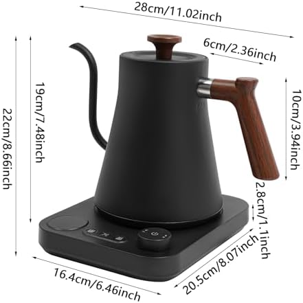 Gooseneck Electric Kettle, 0.24Gal Stainless Steel Electric Tea Kettle with Precision Temperature Control & LED Touchscreen, 1200W 90°Gooseneck Kettle for Tea Coffee (Black) - Image 4
