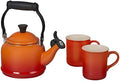 Le Creuset Demi Kettle (1.25 qt.) and 2 Mugs (14 oz. each), Flame/Black by Unknown