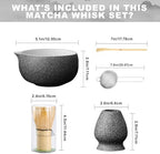Matcha Set with Ceramic Bowl & Bamboo Whisk, 5-Pcs Kit Includes Scoop, Sifter& Holder(Chasen), Mottled Black - Image 7
