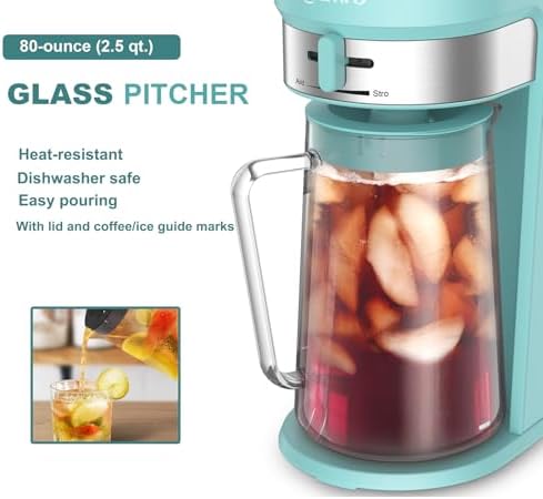 LITIFO Iced Tea Maker and Iced Coffee Maker Brewing System with 2.5-quart Pitcher, sliding strength selector for Taste Customization, Stainless Steel (Green) - Image 6
