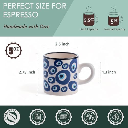 Ceramic Espresso Cups, 5 Oz Espresso Cups Set of 4, Handmade Espresso Cup, 2.75 Inch Espresso Mugs, Multicolor Demitasse Cups, Microwave & Dishwasher Safe Espresso Mugs, Coffe Mug Set (NAZAR CHARM) - Image 2