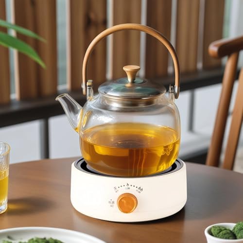 Electric Mini Teapot Stove 500W 110V, Multifunctional Electric Heater Countertop Teapot Stove for Ceramic Glass Kettle, Rotary Temperature Control, Off white - Image 3