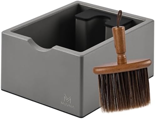 Espresso Knock Box with Brush, Compact Coffee Grounds Container, Grey by MUVNA