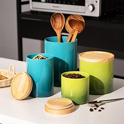Sweejar Ceramic Food Storage Jar, Stackable Kitchen Canisters, Containers with Airtight Seal Wooden Lid for Serving Coffee Bean, Flour, Tea, Cookies, Spice and More - 58 Fl Oz (Gradient Blue) - Image 3