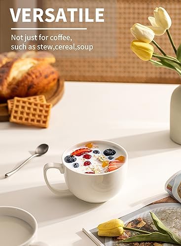 Teocera 16oz Large Coffee Mugs Set of 4 - Thick White Porcelain Cups for Cappuccino, Latte, Tea & Hot Chocolate - Dishwasher Safe Ceramic with Comfort Grip Handles - Image 2