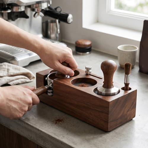 Walnut Coffee Tamping Station, 51mm 53mm Portafilter Organizer - Image 6