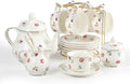Sweejar 23 Pcs Floral Tea Sets with Metal Holder, Relief Gold Rim Porcelain Tea Sets for Adults, Cup and Saucer Set for 6, with Teapot, Sugar Bowl, Milk Jug, Spoons (Garden) by Sweejarco1949