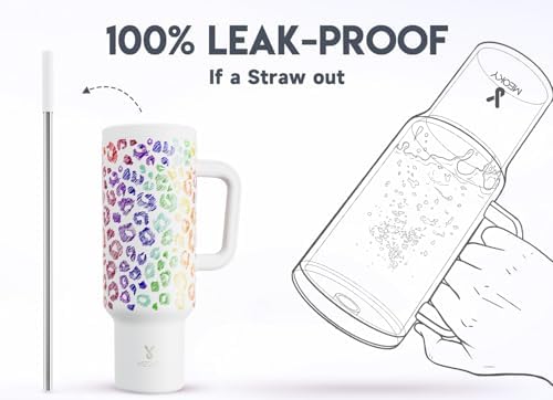 Meoky 50 oz Tumbler with Handle, Tumbler with Lid and Straw, Insulated Stainless Steel Travel Mug, 100% Leak-proof, Keeps Cold for 36 Hours or Hot for 12 Hours (Kiss) - Image 3