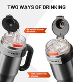 TKK 40 oz Insulated Tumblers with Handle and Straw, Stainless Steel Travel Mug with Ceramic Coating, Leak Proof Double Walled Iced Coffee Cup with Strainer for Hot & Cold Drinks, Steel - Image 3