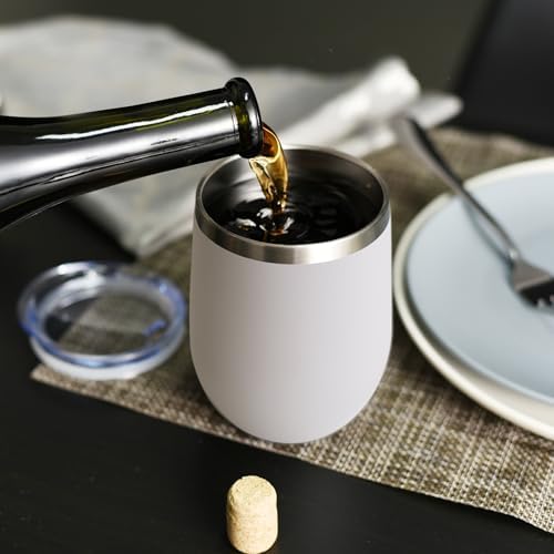 DOMICARE Stainless Steel Wine Tumbler Bulk with Lid, Personalized White Insulated Tumblers Set, 12oz Travel Coffee Cups Pack of 16 - Image 6