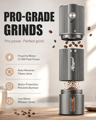 Upgraded Faster Electric Coffee Grinder, Stainless Steel Burrs, Gray - Image 2