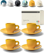 KIVY Espresso Cups Set of 4 - Stoneware - Italian Style - 3oz Each - Yellow by KIVY