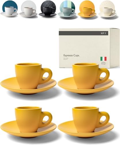 KIVY Espresso Cups Set of 4 - Stoneware - Italian Style - 3oz Each - Yellow by KIVY
