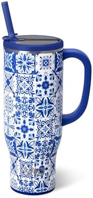 Swig Life 30oz Leakproof To-Go Tumbler with Handle, Indigo Tiles by SwigLife
