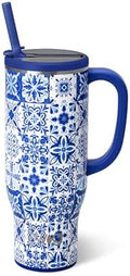 Swig Life 30oz Leakproof To-Go Tumbler with Handle, Indigo Tiles by SwigLife