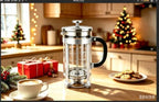 French Press Coffee Maker 304 Stainless Steel Double Mesh Filter, Borosilicate Glass French Press-34oz silver - Image 3