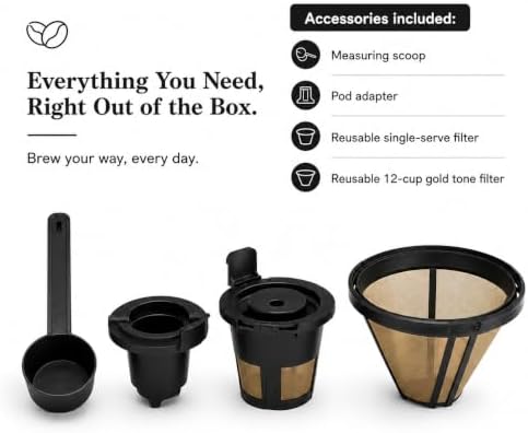 Multi-Brew Coffee Maker – 12-Cup Carafe & Single-Serve Pod or Grounds, Iced Coffee Mode, Programmable Touch Display, Includes Filters (Black Sesame) - Image 4