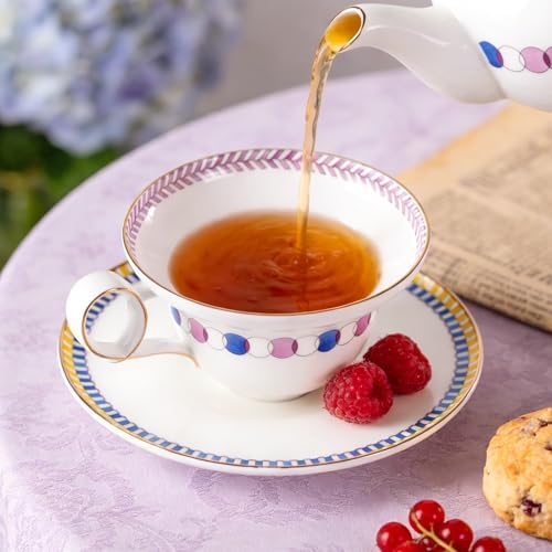 KAMMAK Tea Cups Set of 2,Ceramic Floral Pattern Demitasse Cup - Image 5