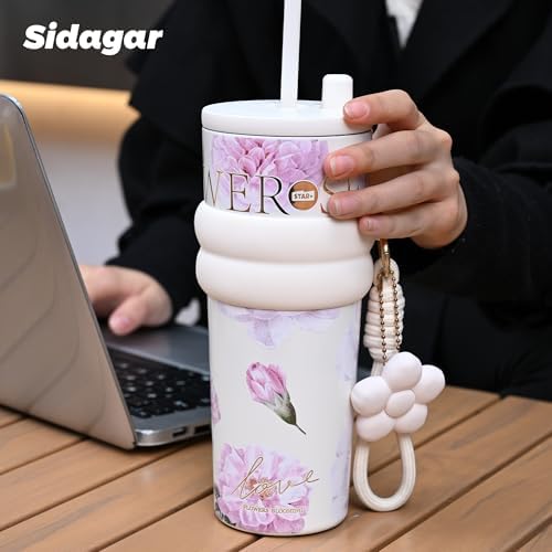 24 oz Ceramic Lined Insulated Stainless Steel Tumbler, Floral White - Image 4