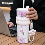 24 oz Ceramic Lined Insulated Stainless Steel Tumbler, Floral White - Image 4